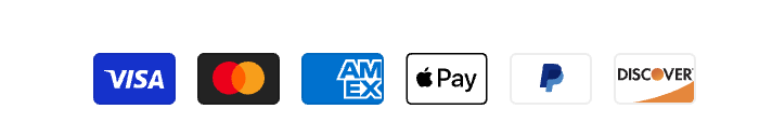 Accepted payment methods: Visa, Mastercard, American Express, Apple Pay, PayPal, Discover